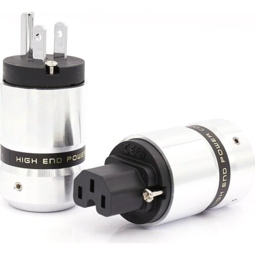 High quality one pair Rhodium Plated US Power Cable Plug, IEC Connector Female male Plug HIFI Power Plug