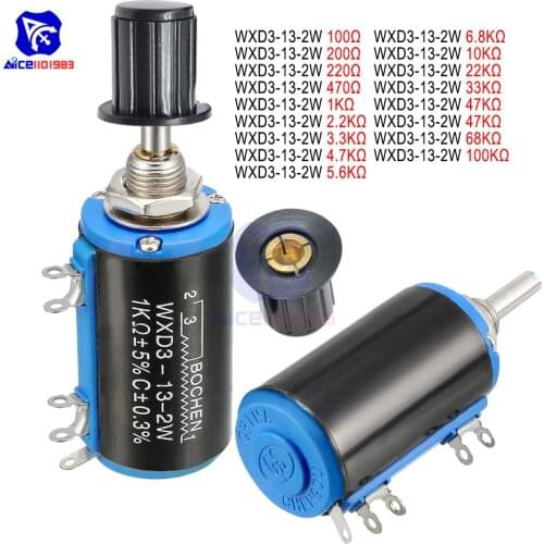 WXD3-13-2W Wirewound Potentiometer Resistance 100R 470R 1K 4.7K 10K 22K 47K 100KΩ Ohm Linear Rotary Potentiometer with Knob