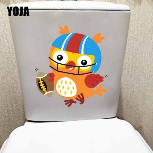 YOJA 20.1X22.7CM An Owl Playing Rugby Cartoon Wall Sticker Toilet Decal Kids Room Decoration T5-0646