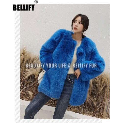 Trendy Elegant Style Hot brightly Blue color Natural fox fur coats outerwear for women