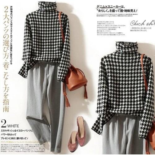 Houndstooth thickened turtleneck sweater women 2021 autumn and winter new style Korean retro casual warm knitted bottoming shirt