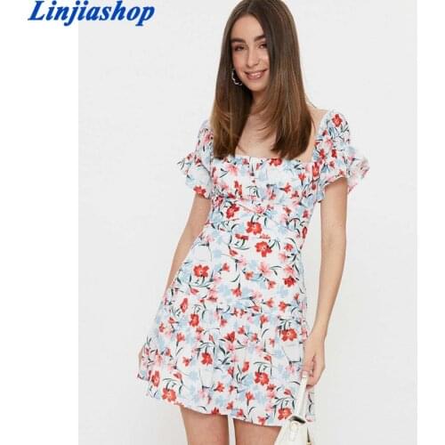 Fashion 2021 Women Bright Color Dress Spring New Short Sleeve Square Collar Lace Up Mini Dress Streetwear Vestidos