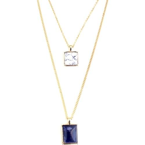 Female Punk Square Natural Stone Multilayer Necklace For Women 2019 Ethnic Necklace With Long Gold Chain Female Bijoux Sne160096