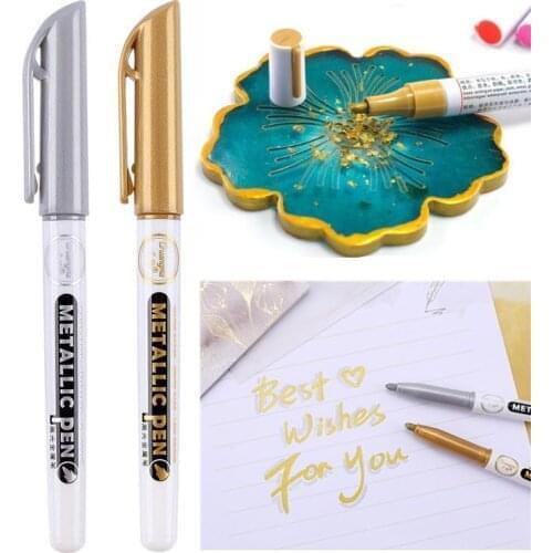 1/2Pcs Gold Silver Metallic Pen Resin Drawing Pen Acrylic Paint Highlights Permanent Marker for DIY Epoxy Resin Craft Handmade