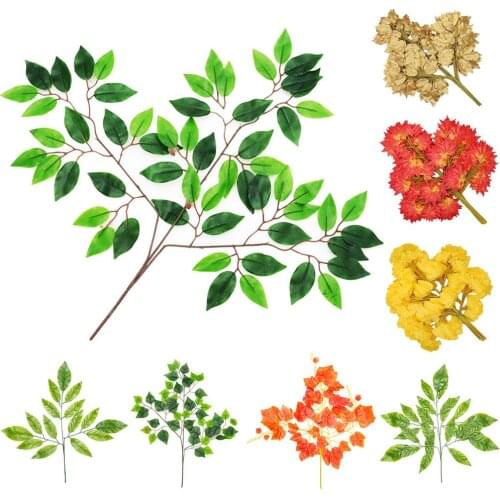 12Pcs Artificial Plant Banyan Maple Tree Leaves Home Party Garden DIY Decoration Vivid Color Artificial Artificial