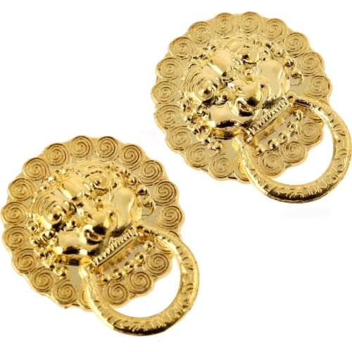2Pcs Lion Head Shape Single Hole Jewelry Chest Box Cabinet Cupboard Dresser Drawer Handle Pull Knob Ring