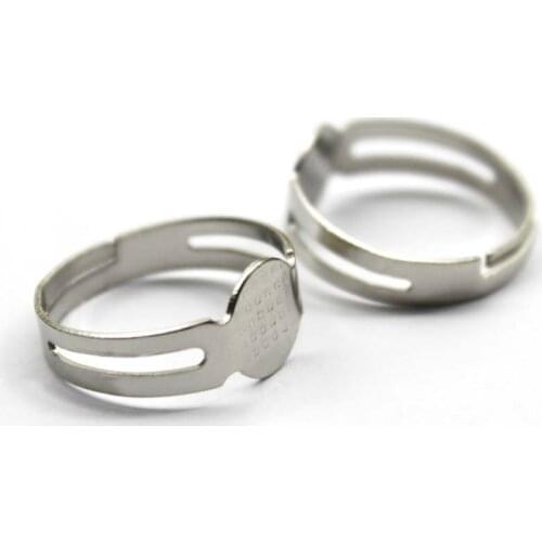 20pcs 8mm Silver Plated Ring Setting Round Glass Cabochon Base Adjustable Cameo Blanks Supplies for Jewelry F