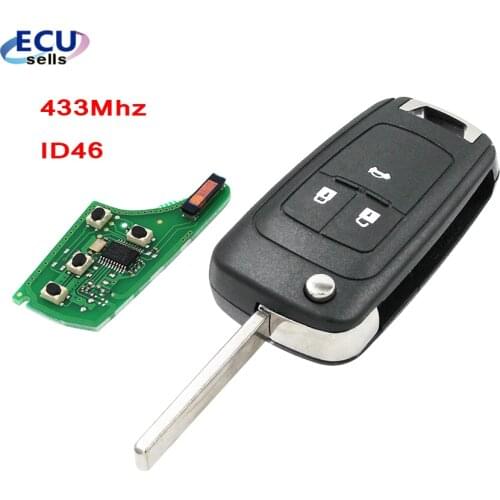 3 Button Floding Remote Key Fob 433.92MHz ID46 for Opel Insignia 2009-2014