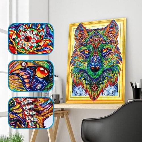 Diamond Painting Wolf Special Shaped Picture of Rhinestones 5D DIY Diamond Mosaic Animal Home Decor Partial Round Drill