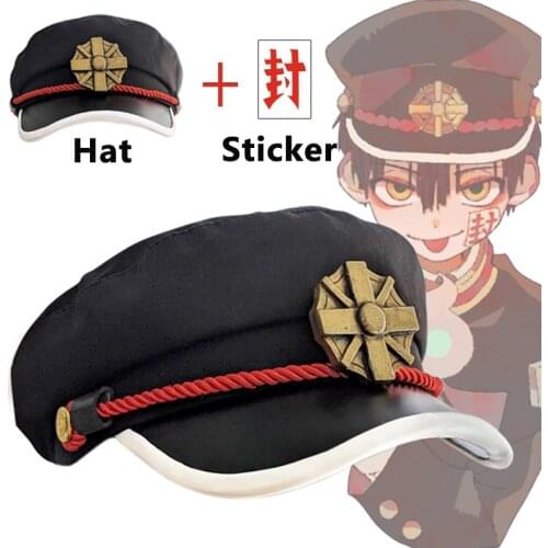 Anime Toilet-bound Hanako-kun Yugi Tsukasa Yugi Amane Cosplay Black Badge Hat Prop with Free Sticker Halloween Party Accessories