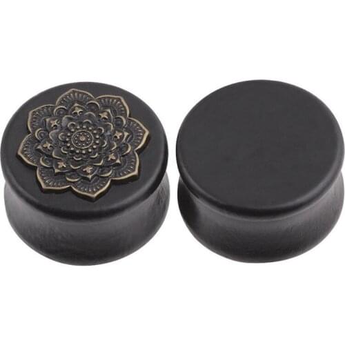 1PCS Natural Wood Ear Plugs Mandala Flower Tunnels Gauges Ear Piercing Expanders Body Earring Jewelry Black