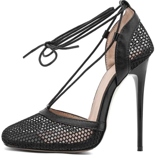 Summer Women Clear Heels Sandals Fashion Sexy white New Mesh Party Shoes Ankle Strap Stilettos Heels Consice Height 34-48