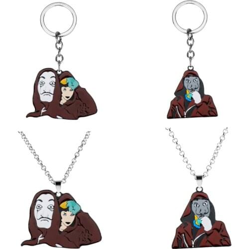 Money Heist Mask Keyring Keychain Movie The House of Paper La Casa De Papel Metal Key Chains Funny Salvador Dali Charm Necklace
