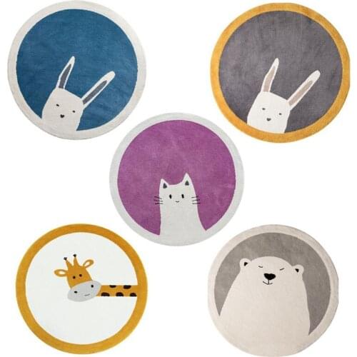 Baby Play Mat Crawling Carpet Kids Room Floor Rug Round Cartoon Cat Rabbit Bear Printed Game Pad Playmat Bedroom Nursery Decor