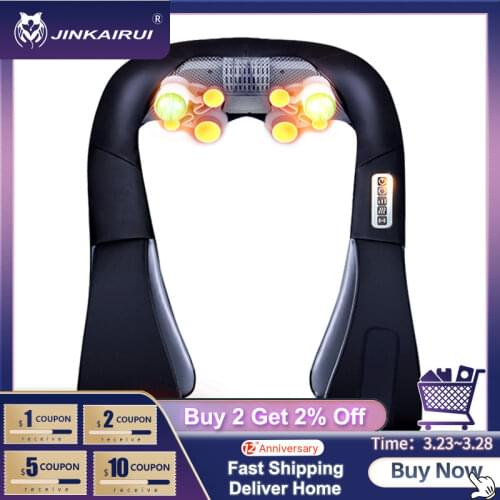 JinKaiRui Wireless Electric Shiatsu Back Neck Shoulder Body Jade Massage Infrared Heating Kneading Massager Pillow Pain Relief