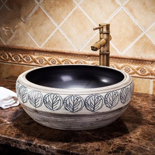 European carved washbasin porcelain wash basin Jingdezhen wash basin top bathroom porcelain wash basin