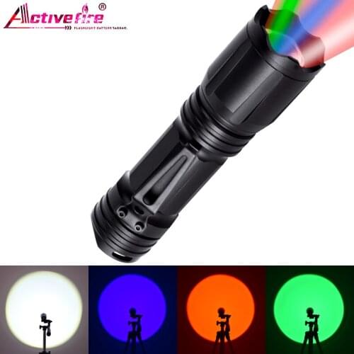 WRGB 10W Zoom torch 4 Color in 1 LED Tactical Flashlight Rechargeable Red Green Blue White Light Flashlight Waterproof Zoomable