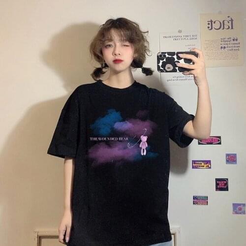 Punk Printing Cartoon cute Print Short-sleeved T-shirt Summer Student Loose Top Harajuku Dark Tops Fashion Hip hop T-shirts