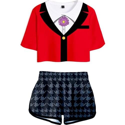 Kakegurui Solid Short-sleeve Suit Women Girl 2 Piece Sets Outfits 3D Printing Japanese Cute Anime Cosplay 2021 New Summer