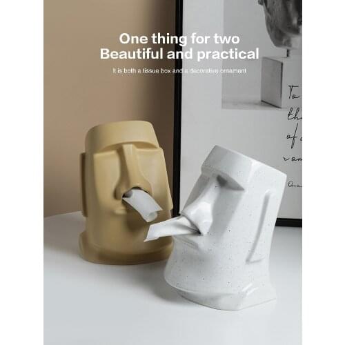 Easter Island Stone Statue Tissue Box Ceramic Art Figure Storage Box Bar Restaurant Hotel Home Living Room Decoration Sculpture