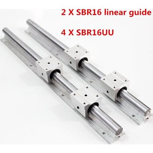 2pcs SBR16 16mm linear rail any length support round guide rail + 4pcs SBR16UU slide block for cnc