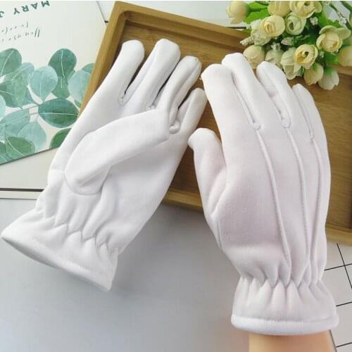 Men and womens winter thicken thermal warm white color cotton Etiquette gloves winter thicken white cotton glove R223
