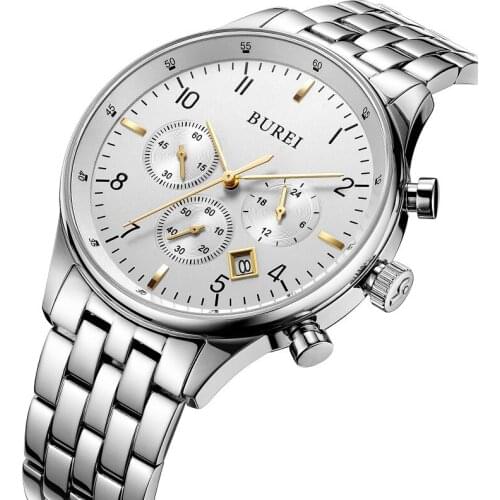 BUREI Brand Fashion Watch Man Waterproof Luxury Business Quartz Wristwatch Sapphire Chronograph Calendar Relogio Masculino 2021