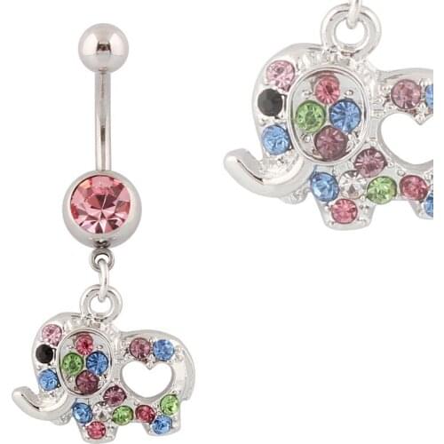 New Fashion Personality Cute Colorful Rhinestone Elephant Belly Rings for Women Body Piecing Jewelry
