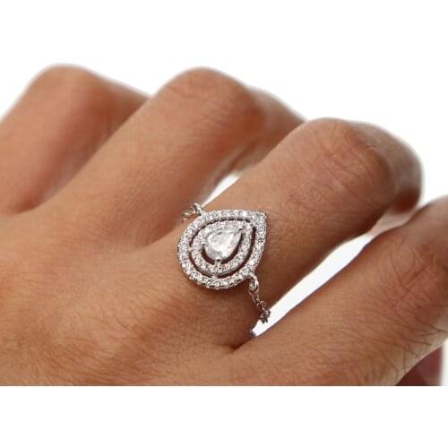 Wedding engagement gift delicate simple thin chain design rings tear drop charm AAA cubic zirconia tear drop ring