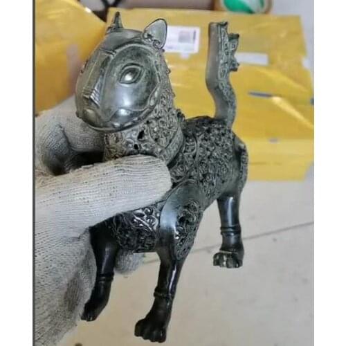 Wholesale factory 11" Folk China Bronze Cat Head Statue Hollowed Out Flower Incense Burner Censer