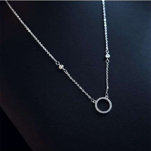 S925 Silver 45cm Necklace Round Pendants Female Clavicle Chain Sterling Colgantes De Bizuteria 925 Gemstone Pendant Bizuteria