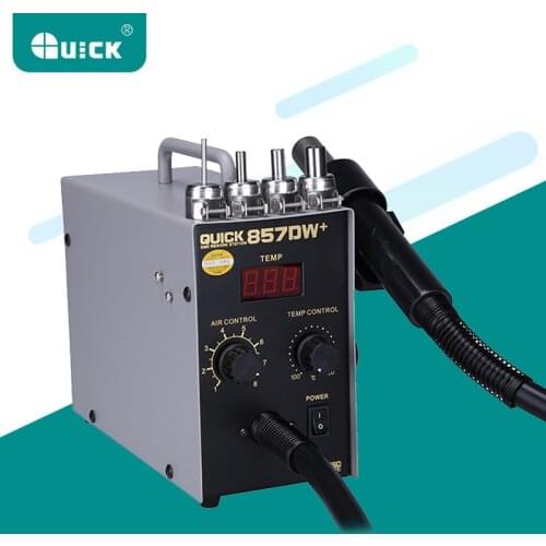 Quick 857DW+ 110V/220V 580W Soldering Station Adjustable Hot Air Gun Helical Wind Air Gun Lead free SMD Rework Station