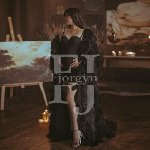 2021 Fashion Puffy Feather Cloak Womens cape robe femme Long Sleeve Custom Made Maternity Dress Pregnant Gowns High Quality