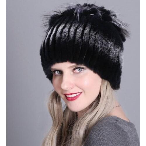 Luxury Real Natural Rex Rabbit Fur Beanie For Women Winter Outdoor Soft Thick Warm Hat Female Fashion Elegant Casual Striped Cap