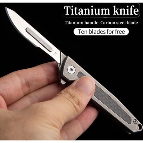 Titanium alloy folding mini knife carry outdoor survival tool saber self-defense knife multi-function knife