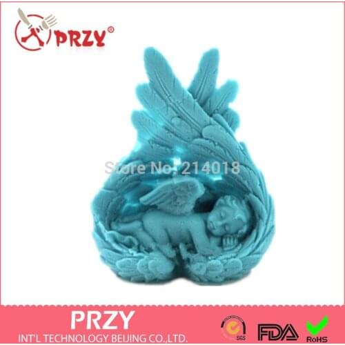 Sleeping baby angel modelling silicone soap mold fondant Cake decoration mold Angel wings Handmade soap mold