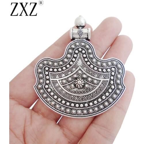 ZXZ 2pcs Bohemia Fan-shaped Charms Pendant For Ethnic Necklace Jewelry Making Findings 63x54mm