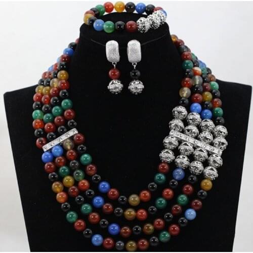 Splendid Colorful Beaded African Fashion Jewelry Set Nigerian Wedding Jewellery Set Free Ship HX585