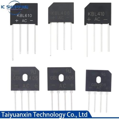 10PCS Rectifier Bridge 4A 6A 8A 15A GBU406 GBU408 GBU608 GBU610 GBU806 GBU808 GBU1510 GBU606 GBU810 BL406 KBL410 KBL608 KBL610