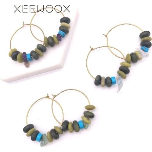 Colorful Natural Stone Crystal Hoop Earring Woman Statement Hoop Earring XEEWOOX 2019 Fashion Anniversary Design Party Gift