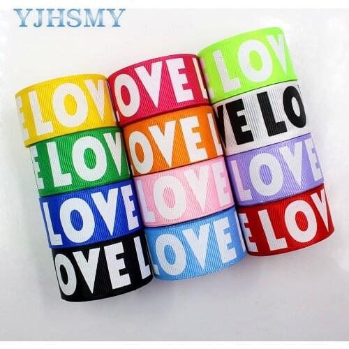 YJHSMY D-18105-71,25 mm 5 yard English LOVE Ribbons Thermal transfer Printed grosgrain Wedding Accessories DIY handmade material