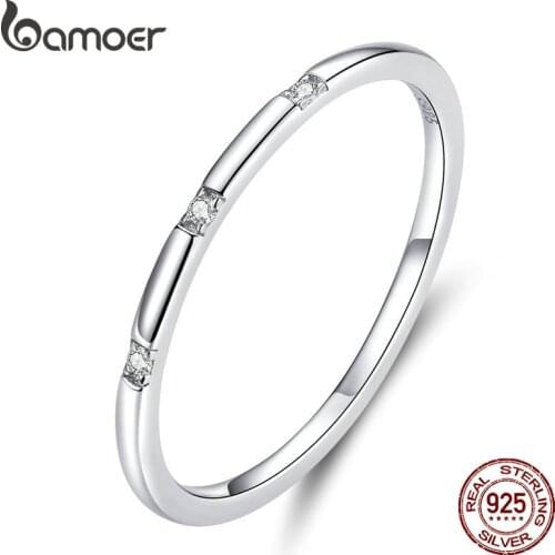 Bamoer Simple Minimalist Finger Rings for Women 925 Sterling Silver Stackable Band Fashion Silver 925 Statement Jewelry SCR591