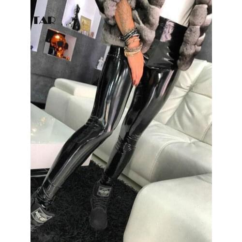 ATHVOTAR Women Black PU Leather Leggings Sexy High Waist Elastic Skinny Push Up Leggings Stretch Jeggings Women Legins