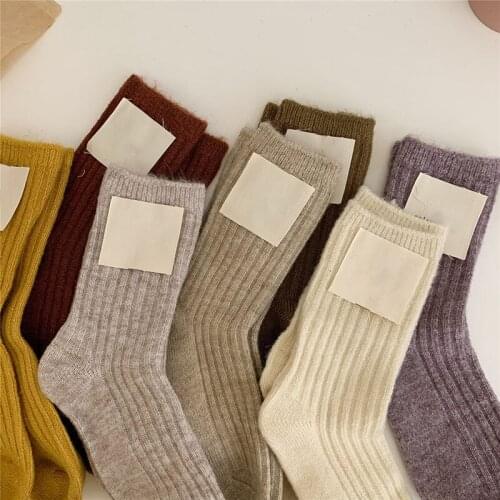 Ladies Pile Socks for Autumn Winter 1Pair Pure Color Keep Warm Women Socks Mid Tube Socks Korean Style Thickening Cashmere