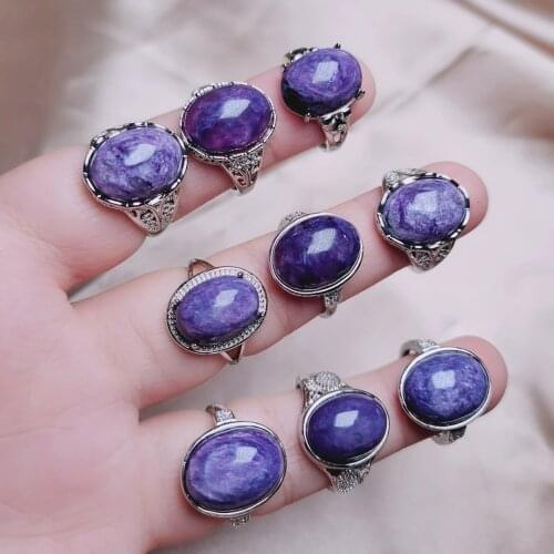 1PC Womens Jewelry Natural Charoite Rings Adjutable Oval Dragon Purple Crystal Rings Party Anniversary Wedding Healing Random