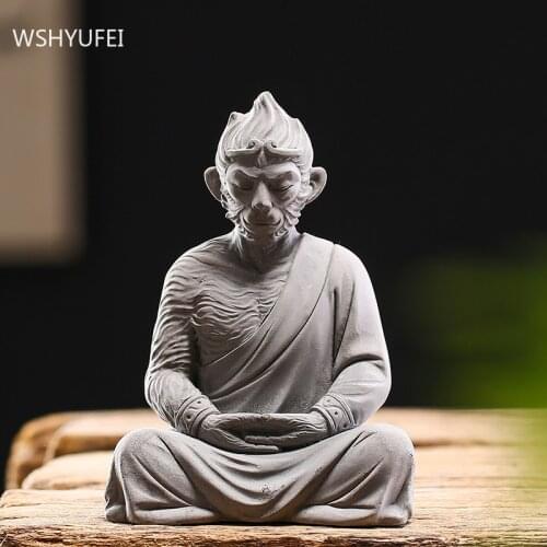 1 pc Buddhism Monkey King Cement Statue Chinese Style Home Decoration Study Living Room Desktop Ornaments Accessories Crafts