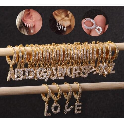 1Piece Stainless Steel Zircon Letter Hanging Earrings for Women Fashion Jewelry Single Letter Dangle Earrings for Teens Ear Cuff