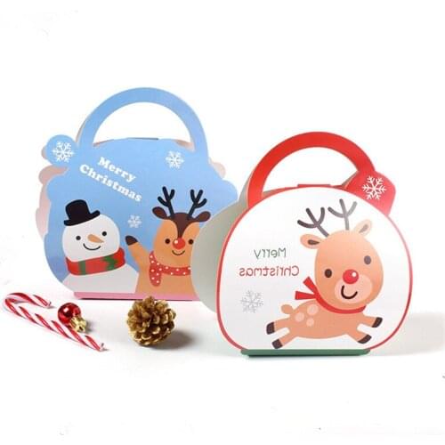 1pcs Merry Christmas Gift Box Party Portable Handle Small Cookies Boxes Cartoon Snowman Candy Box