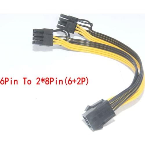 100PCS PCI-E Power Converter Cable 6Pin Feamle to Dual 8Pin(6+2P) Male 20cm 18AWG Video Graphics Card Power Cable