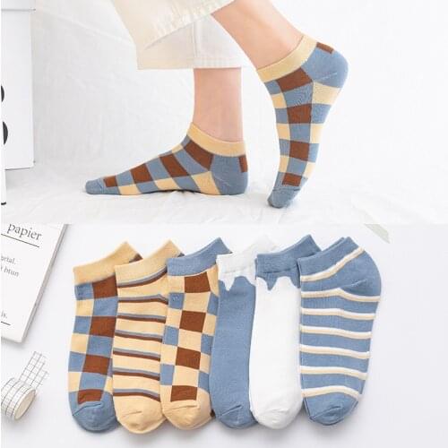 6 Pairs Pack Pure Cotton Socks Women Summer Casual Striped Girl Boat Sock Breathable Sport Socks Fashion Yoga Short Sock Slipper